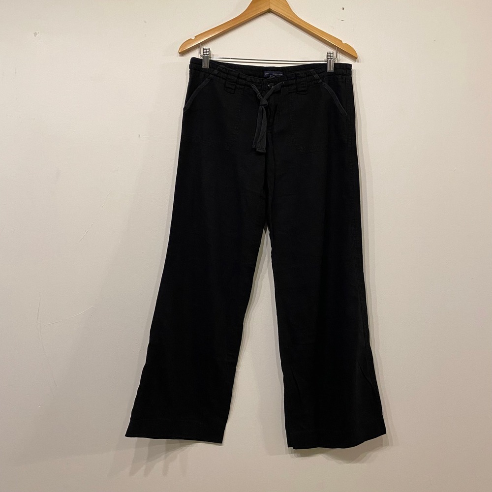 Zenana Black Linen Blend Wide Leg Cropped Hippie Granola Y2K Pants Large